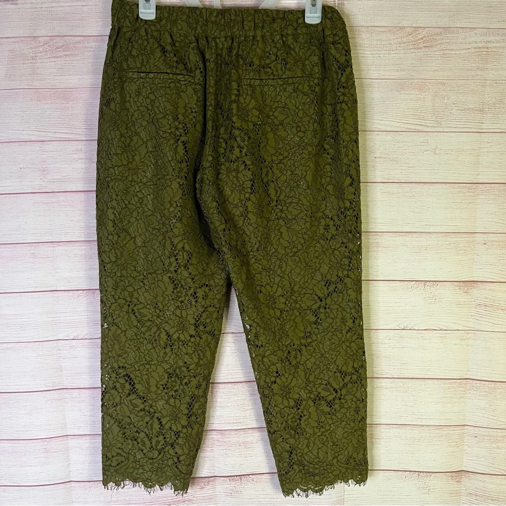 J Crew Olive Green Lace Pull‎ Pants Size 6P